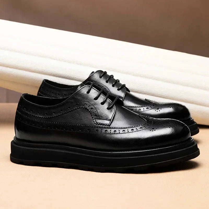 British Men’s Leather Shoes – Thick Sole Retro Brogues for Wedding & Business